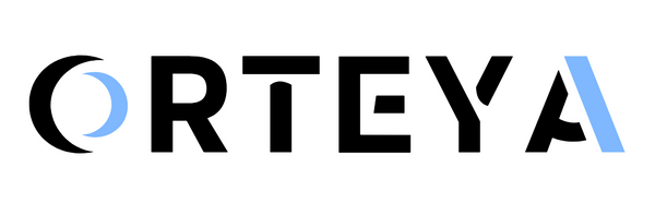 Orteya logo with a black and blue design on a white background